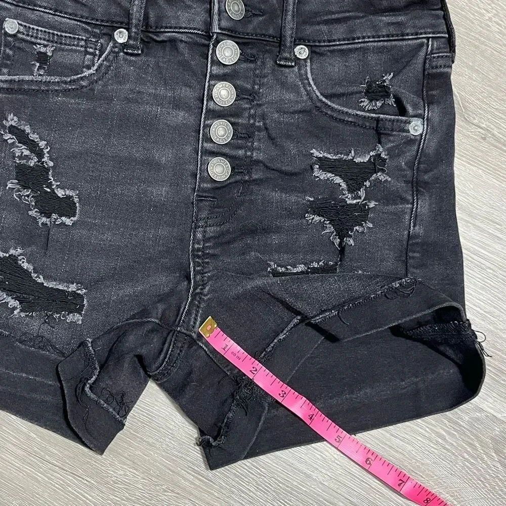 America Eagle Super Hi-Rise Distressed Shortie Size 2 Women’s Faded Black - Picture 12 of 13